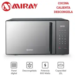 MIRAY - Microondas HMM-255N 25 Litros Panel Digital Función de descongelado
