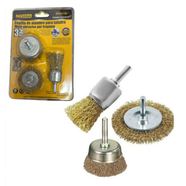 JUEGO DE CEPILLOS DE ALAMBRE 3PZS MADERA METAL