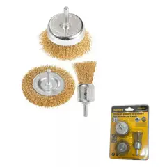 GENERICO - Set Kit 3 Piezas Taladro Pulir Metal Alambres