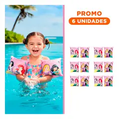 GENERICO - Pack6 Flotador Piscina para Brazo con Material Reforzado Diseño Princesa 23x15 cm Anaranjado