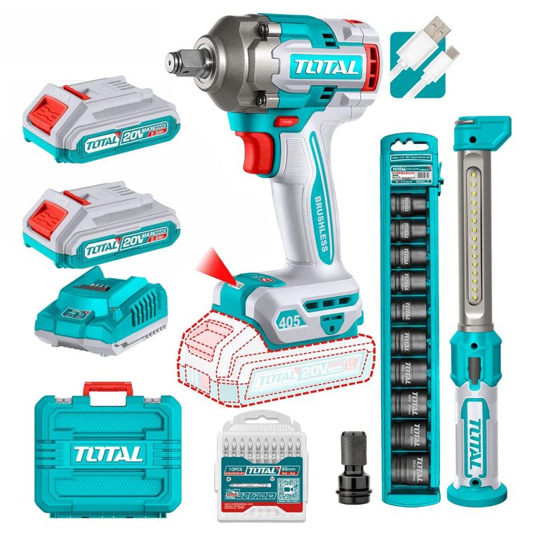 Combo Llave de impacto 405nm+ dados y linterna Total