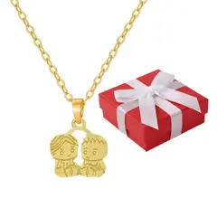 GENERICO - Collar Mujer Dije Niño Niña Familia Acero Dorado Regalo Mamá