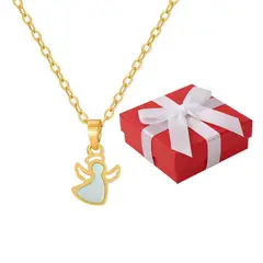 GENERICO - Collar Unisex Dije Ángel Angelito Nácar Acero Dorado Regalo Protección