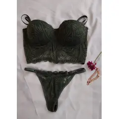 GENERICO - CONJUNTO DE ROPA INTERIOR MUJER EN CORSET STRAPLE CON TANGA REGULABLE EN ENCAJE