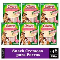 CHURU - Snack Cremoso Perro Pollo y Salmón 6 sobres x 8 tubos