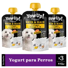 GENERICO - Pack x3 Yogurt para Perro Yowup Skin Hair Salmón 115 gr