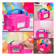 GENERICO - Inflador Electrico de Globos Color Fucsia de Doble Boquilla para Fiesta Rapida