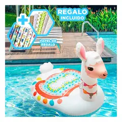 GENERICO - Flotador Largo Llama 94 x 135 x 112 cm Blanco para Relajo en Piscinas Y+Papel Regalo