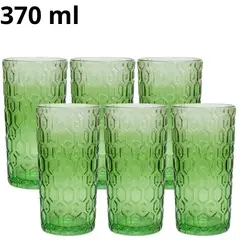 ICHIMATSU - Set de Vasos Altos de Vidrio Copo Verde 370 ml - 12.5 oz 6 Piezas