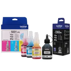 BROTHER - Kit de Tinta 4 colores BT5001 + D60BK Para T520w, t720dw, t820dw, T920dw