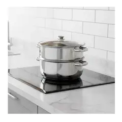 GENERICO - OLLA VAPORERA CON TAPA DE VIDRIO DE DOS NIVELES 24 CM DE DIAMETRO