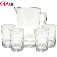 CRISTAR - Set de Jarra y Vasos de Vidrio Rayas 5 piezas-