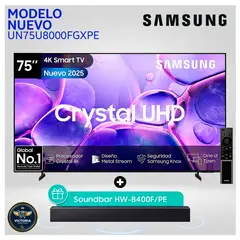 SAMSUNG - Televisor 75 Pulg. Crystal U8000F Smart Tizen TV UHD 4K UN75U8000FGXPE + Soundbar HW-B400