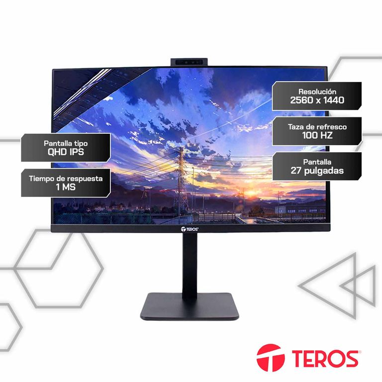 Monitor Plano TE-2715CS 27″ QHD IPS 100Hz Cámara 5 MP Parlantes Micrófono