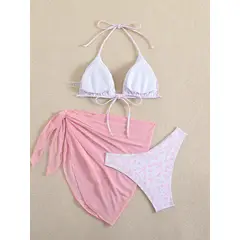 KAST PE - Bikini con pareo Susana Rosado de 3 piezas flores - Talla M