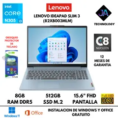 LENOVO - LAPTOP IDEAPAD SLIM 3 15IAN8 CORE I3-N305 8GB RAM DDR5 512GB SSD 15.6" FHD FREEDOS