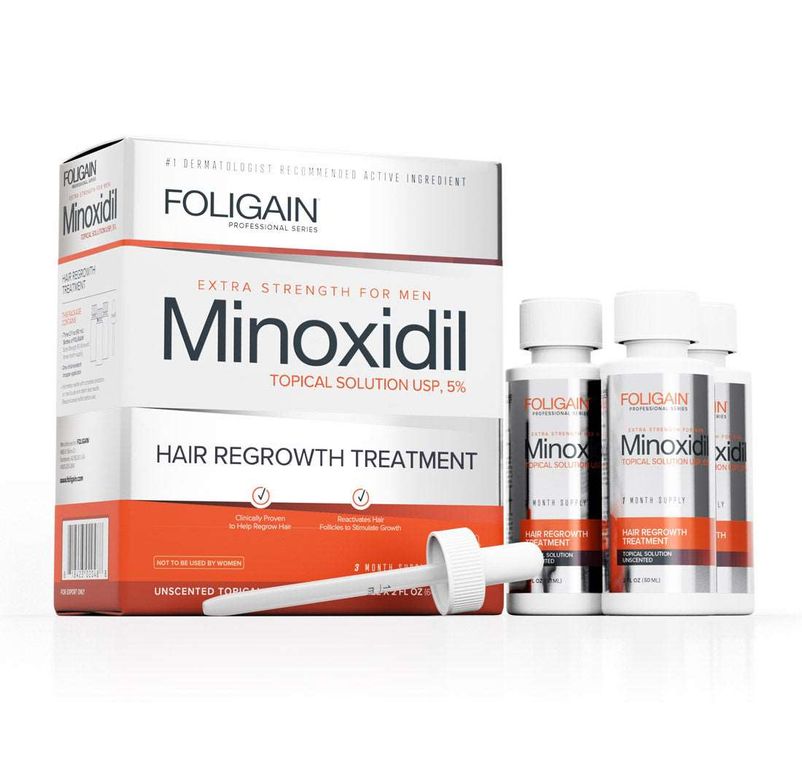 Foligain Minoxidil 5% Liquido Aumento Cabello y Barba Pack X3