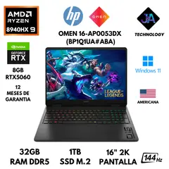 HP - LAPTOP OMEN 16-AP0053DX AMD RYZEN 9 8940HX 32GB RAM 1TB SSD 8GB RTX5060 16.1 FHD WIN 11 AMERICANA