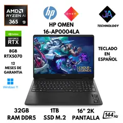 HP - LAPTOP OMEN 16-AP0004LA AMD RYZEN AI 9 365 32GB RAM DDR5 1TB SSD 8GB RTX5070 16" 2K WIN 11 LATINA