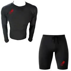 AQUA&MODA - CONJUNTO DE LICRA NEGRO PARA NATACIÓN Y PLAYA CON PROTECCIÓN UV AQUAMODA CLAQNLR LOGO ROJO