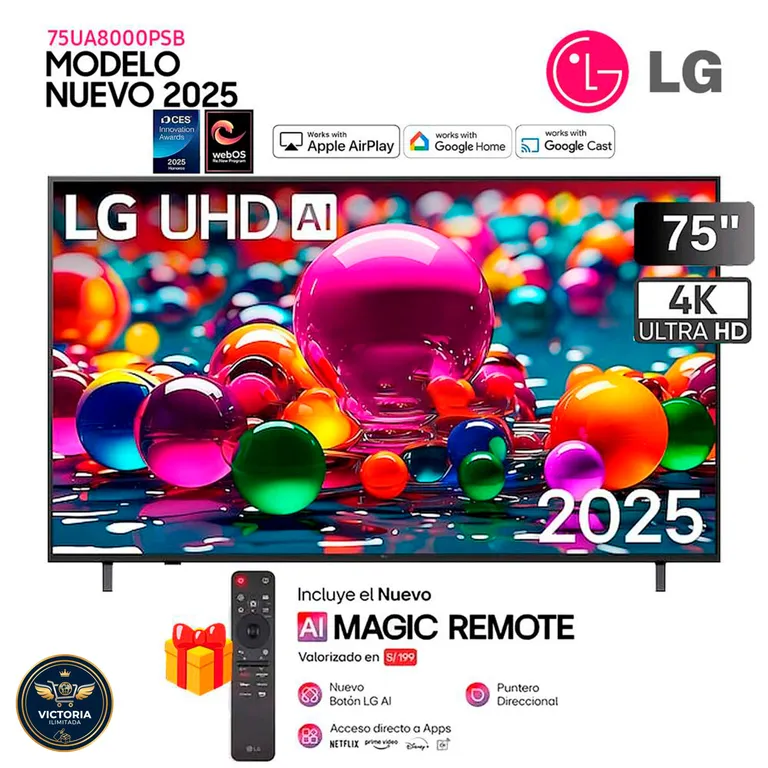 Televisor 75 Pulg 75UA8000PSB UHD 4K SMART TV THINQ AI + Control Magic 2025