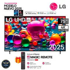 LG - Televisor 75 Pulg 75UA8000PSB UHD 4K SMART TV THINQ AI + Control Magic 2025