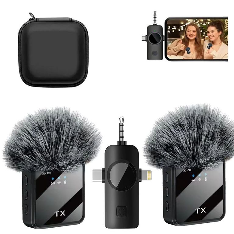 Micrófonos Inalámbricos Dual F16 para Tipo C, IOS, Cámaras y Equipos con estuche