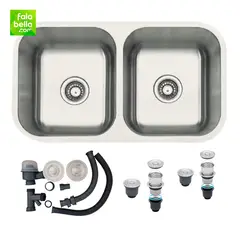 XM - Lavadero de Cocina Doble Poza de Acero Inoxidable Satinado 82.6 x 46.6 cm