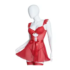 GENERICO - BABYDOLL LENCERIA DE ENCAJE SEXY CON MEDIAS