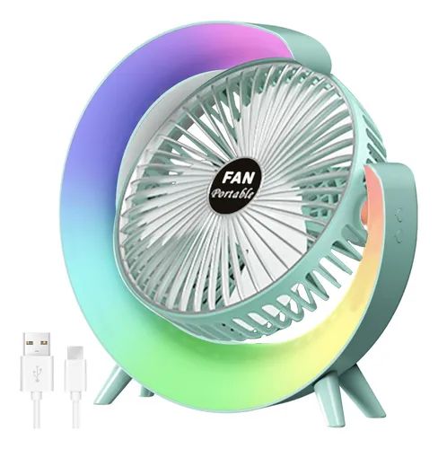 Ventilador De Mesa Escitorio Lámpara Portátil Luces RGB Con forma de G