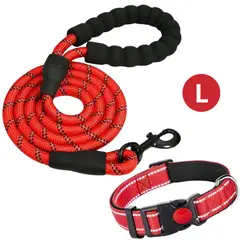 IMPORTADO MC - Pack Correa + Collar Ajustable con Seguro para Perro Reflectante Talla Large Color Rojo