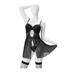 GENERICO - BABYDOLL LENCERIA DE ENCAJE SEXY CON MEDIAS