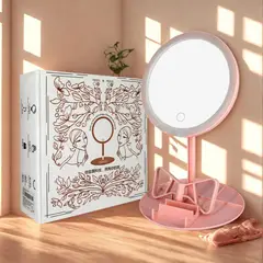 GENERICO - Espejo Cosmético Giratorio rosado con luz led