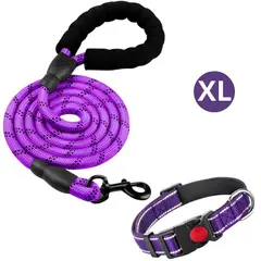 IMPORTADO MC - Pack Correa + Collar Ajustable con Seguro para Perro Reflectante Talla Extra Large Color Púrpura