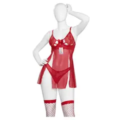 GENERICO - BABYDOLL LENCERIA DE ENCAJE SEXY CON MEDIAS