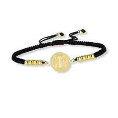 SANTORAL - Pulsera Medalla de San Benito Billas - Hilo Negro y Acero