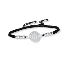 SANTORAL - Pulsera Medalla de San Benito Billas - Hilo Negro y Acero