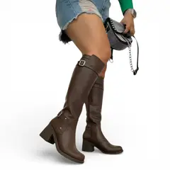 GENERICO - Bota Mujer Taco 7 Invierno Detalle Hebilla 2086L-75 Color Marron