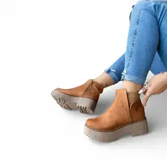 GENERICO - Botin Mujer Gamuza Elastico 2086L-60 Color Camel