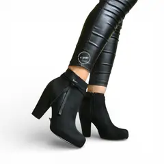 GENERICO - Botin Mujer Taco 9 Gamuza Lazo 2086L-68 Color Negro