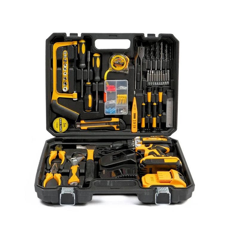 TALADRO CON PERCUTOR MAS HERRAMIENTAS + LLAVE DE GASFITERIA