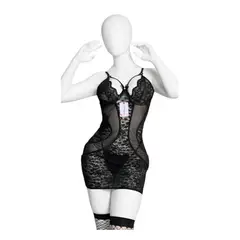 GENERICO - BABYDOLL LENCERIA DE ENCAJE SEXY CON MEDIAS