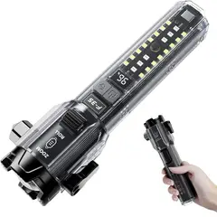 CAFINI - Linterna Táctica LED 30W Recargable USB con Alarma Martillo y Cortador