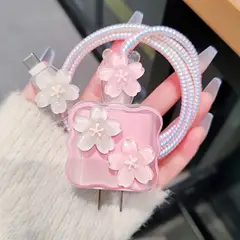 GENERICO - CASE PROTECTOR DE FLORES ROSADO PARA CARGADOR DE IPHONE