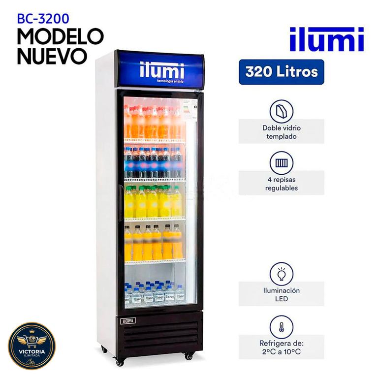 Exhibidor Vertical 320 Lts 1 Puertas Vidrio Blanco - BC-3200