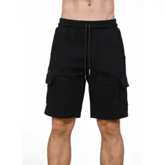 ENKI - Short Cargo Hombre Waffle Negro Premium Casual