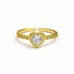 GENERICO - Anillo Ajustable Mujer Corazón con Brillos Baño de Oro o Plateado