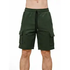 ENKI - Short Cargo Hombre Waffle Verde Militar Casual Premium