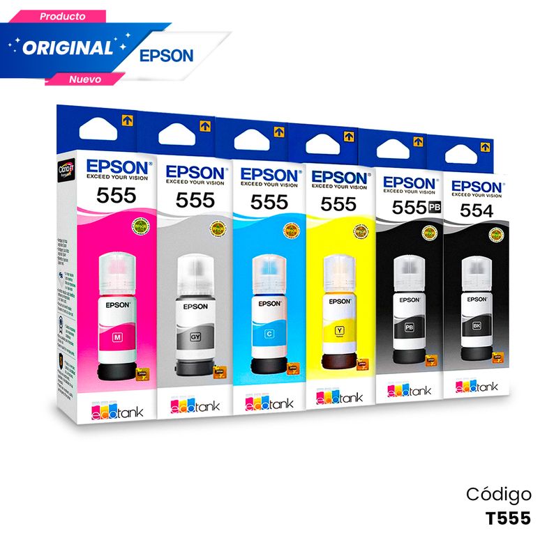 KIT TINTA 555 Original Negro foto Gris Negro Cian Magenta Amarillo