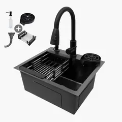 GENERICO - Combo Lavadero de Cocina negro mate 46x46 Kit completo 5 en 1